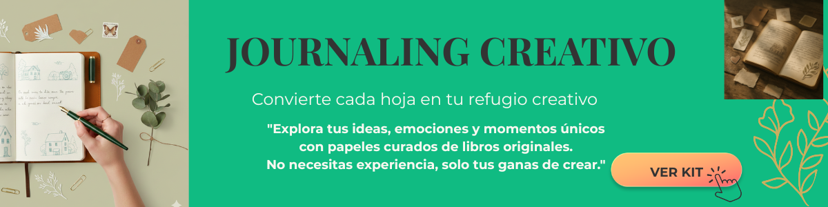 "Explora tus ideas, emociones y momentos únicos con papeles curados de libros originales. No necesitas experiencia, solo tus ganas de crear."